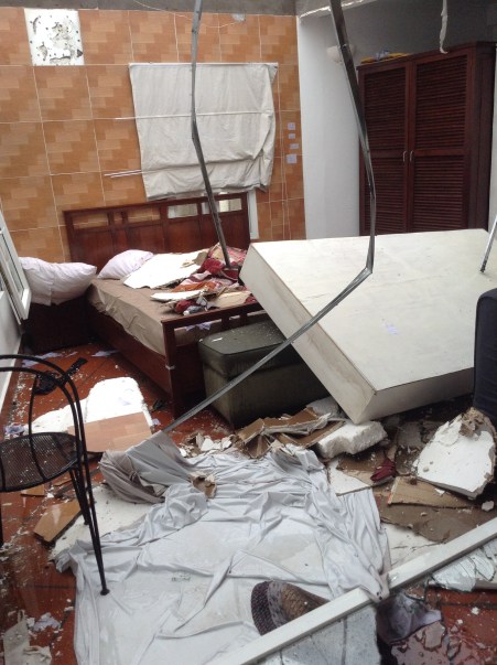 The wreckage the following morning, after we salvaged our belongings